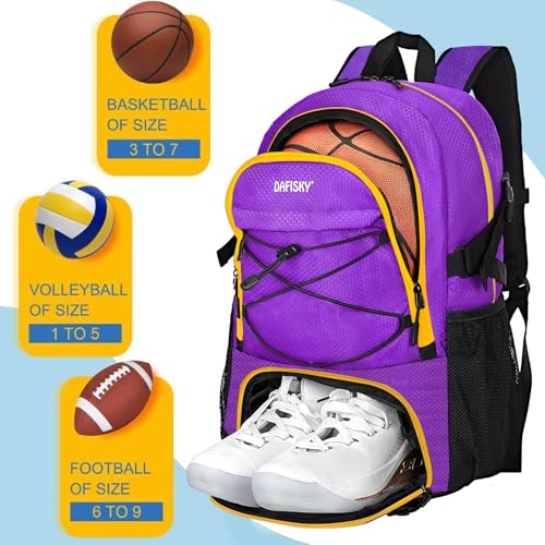 DAFISKY Basketball Backpack, Basketball Bag with Ball Holder Shoes Compartment, Sports Equipment Bag for Soccer Ball, Volleyball