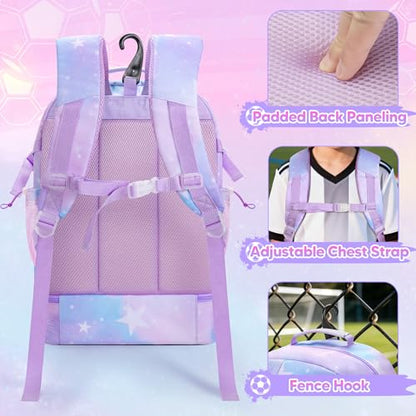 Smasrob Soccer Bags for Girls with Separate Ball Pocket and Shoe Compartment, Sports Backpack for Soccer, Basketball, Volleyball - color: Purple