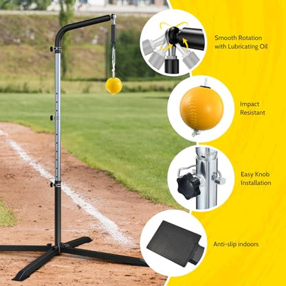 2-in-1 Baseball & Softball Swing Trainer – Reinforced Soft-Rope Version, Adjustable Height 30"-46", Heavy-Duty X-Base, Smooth Impact Design for Stable Backyard Practice