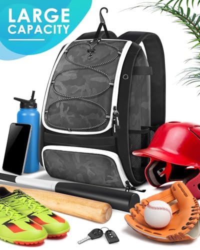 BROTOU Baseball Bag, Softball Bag for Baseballgear & T-Ball Bat, Baseball Backpack with Shoes Compartment for Men/Women - color: Grey