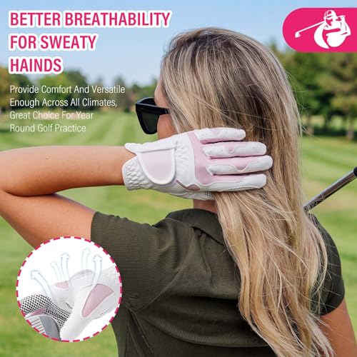 14 Pcs Pink Golf Accessories Set for Women, Golf Glove (fits 6.5 to 6.7" Hand, M/L), Microfiber Towel, Ball Bag with Clip, Tees, Magnetic Ball Marker, Divot Tool & Club Cleaning Brush