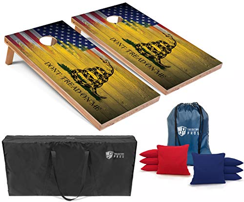 Tailgating Pros Regulation Flag Cornhole Board Sets Includes 8 Bean Bags and Carrying Totes 4'x2' Flag Toss Game Several Corn Hole Board Designs to Choose from! - color: Gadsden/US Flag