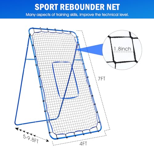 Volleyball Baseball Rebounder Net, Softball Rebounder Pitchback Net Quick Adjustments, Quick Adjustments Lacrosse Bounce Back Practice Equipment, Ideal for Outdoor Indoor and Backyard Training - size: 7FTx4FT, style: Multi-Sport Rebounder Net
