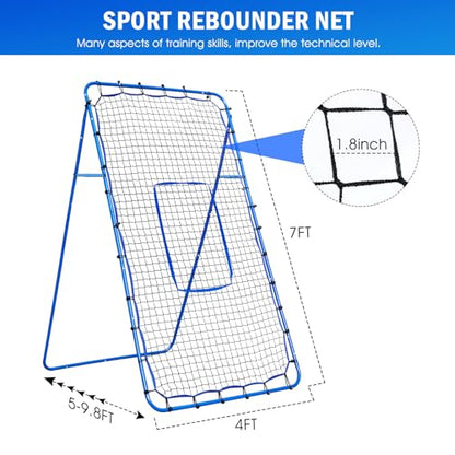 Volleyball Baseball Rebounder Net, Softball Rebounder Pitchback Net Quick Adjustments, Quick Adjustments Lacrosse Bounce Back Practice Equipment, Ideal for Outdoor Indoor and Backyard Training - size: 7FTx4FT, style: Multi-Sport Rebounder Net