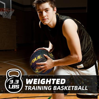 3.3LBS 1.5kg Heavy Training Basketball, 29.5" Size 7 Quality Faux Leather Construction Starry Black, Indoor Outdoor Improving Strength Handling Dribbling Shooting (Deflated)