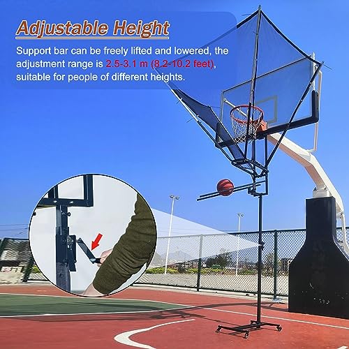 Movable Automatic Basketball Net Rebounder, 180° Rotating Shooting Practice Attachment Return Net - Adjustable Height, for Traditional Pole & Wall Mounted Hoops, Indoor Outdoor