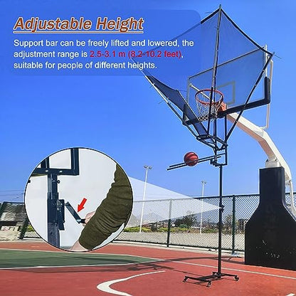 Movable Automatic Basketball Net Rebounder, 180° Rotating Shooting Practice Attachment Return Net - Adjustable Height, for Traditional Pole & Wall Mounted Hoops, Indoor Outdoor