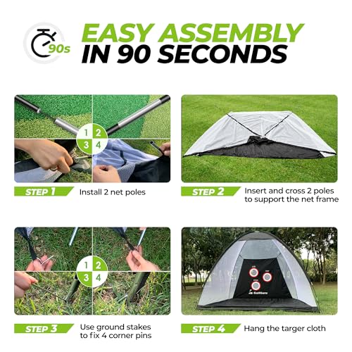 Golfguru All in 1 Golf Practice Net - 10x7ft with Pro Chipping Target, Tri-Turf Mat, 10 Balls, 7 Tees, 2 Rubber Tees, Carry Bag for Backyard Driving Chipping