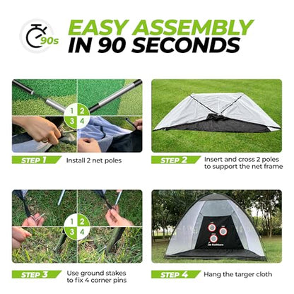 Golfguru All in 1 Golf Practice Net - 10x7ft with Pro Chipping Target, Tri-Turf Mat, 10 Balls, 7 Tees, 2 Rubber Tees, Carry Bag for Backyard Driving Chipping