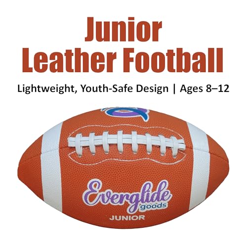 EverGlide Handmade American Football – Full Size & Junior – Durable PU Leather Litchi Grain with Grip Laces – Training, Practice, Backyard, Game-Day Play - size: Junior