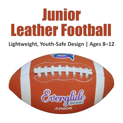 EverGlide Handmade American Football – Full Size & Junior – Durable PU Leather Litchi Grain with Grip Laces – Training, Practice, Backyard, Game-Day Play - size: Junior