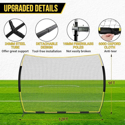 Barricade Backstop Net, 12x9 ft/ 16x10 ft/ 20x10 ft Ball Stop Netting with Carry Bag & Ground Stakes, Quick Setup, Portable, Perfect for Lacrosse, Baseball, Basketball, Soccer - size: 12x9 ft