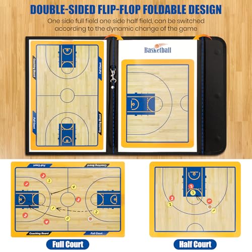 Foldable Basketball Coaching Board, Magnetic Tactics Clipboard with Dry Erase Marker and Magnetic Markers, Portable Lightweight Strategy Board for Coaches Training and Matches, Great Gift for Coach