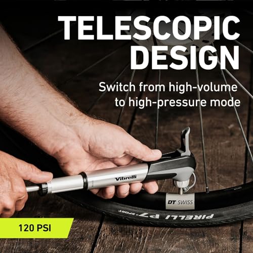 Vibrelli Mini Bike Pump - Presta & Schrader Bicycle Pump - 120 PSI Tire Pump for Road & MTB - No Valve Changing Needed - size: Mini Pump