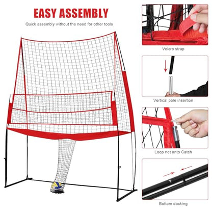 Volleyball Practice Net, 11x8ft Volleyball Training Net, Height Adjustable Volleyball Training Equipment, 2-in-1 Volleyball Spike Trainer for Backyard, Indoor, Outdoor, Hitting, Spike
