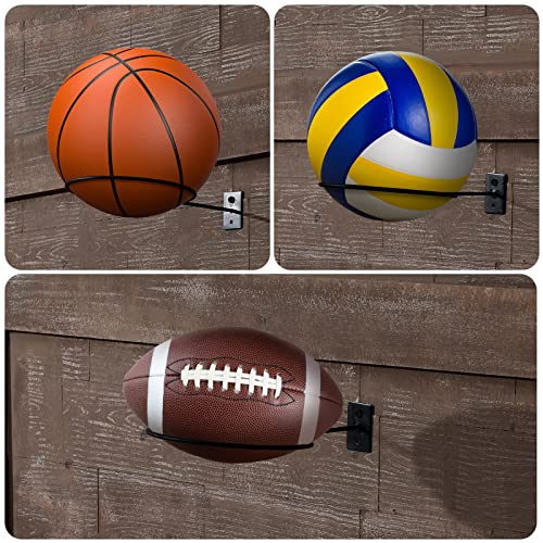 Lounsweer 10 Pcs Ball Storage Holder Wall Mount Metal Basketball Display Rack Sports Room Decor for Basketball Football Volleyball Soccer(5.3 Inch)