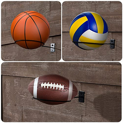 Lounsweer 10 Pcs Ball Storage Holder Wall Mount Metal Basketball Display Rack Sports Room Decor for Basketball Football Volleyball Soccer(5.3 Inch)