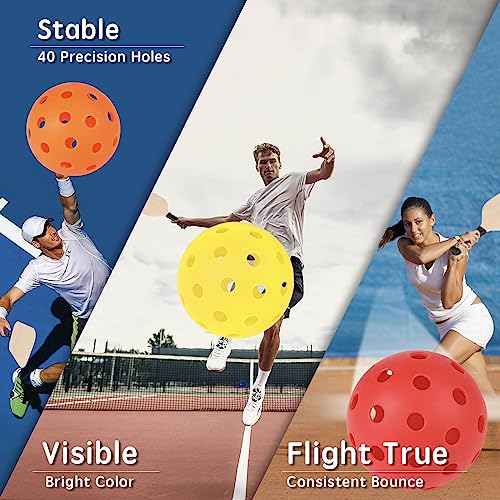 FOBAKY Pickleball Balls, Sports Outdoor Pickleballs, 40 Holes Outdoor Pickle Balls with Mesh Bag for Man and Women