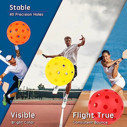 FOBAKY Pickleball Balls, Sports Outdoor Pickleballs, 40 Holes Outdoor Pickle Balls with Mesh Bag for Man and Women