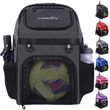 CapsLock Youth Soccer Bag - Boys Girls Soccer Backpack & Bags for Basketball, Volleyball & Football | Includes Separate Cleat and Ball Compartment, and Convenient Fence Hook.