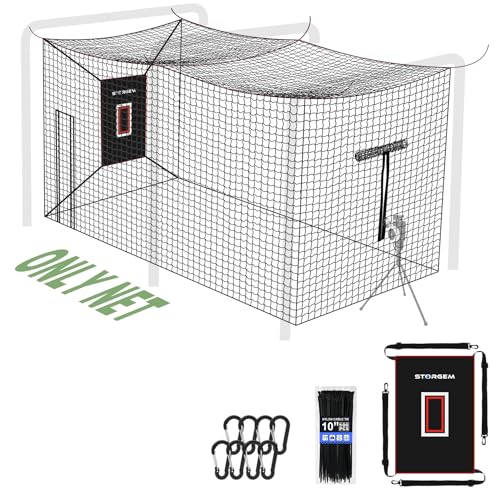 Storgem Baseball Batting Cage Net, Frame Not Include, Baseball and Softball Cage Netting with Door, Target Cloth, Heavy Duty Enclosed Hitting Cage Net for Backyard and Indoor