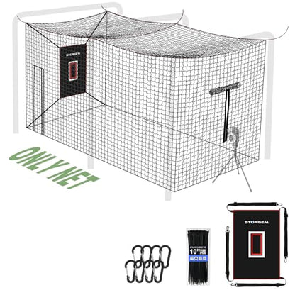 Storgem Baseball Batting Cage Net, Frame Not Include, Baseball and Softball Cage Netting with Door, Target Cloth, Heavy Duty Enclosed Hitting Cage Net for Backyard and Indoor
