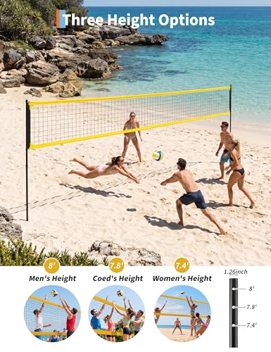 GAOMON 32FT Portable Volleyball Net System for Backyard and Beach - Professional Volleyball Net with 3-Level Adjustable Height Poles, Carrying Bag, Outdoor Volleyball Set for Grass & Sand