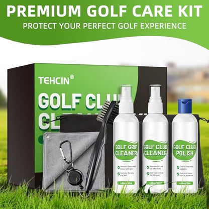 Pro Golf Club Cleaning Kit – Cleaner, Polish, Grip Cleaner, Brush, Towel & Bag | Restores Irons & Drivers, Removes Rust & Scratches, Renews Grip | Golf Gifts for Men