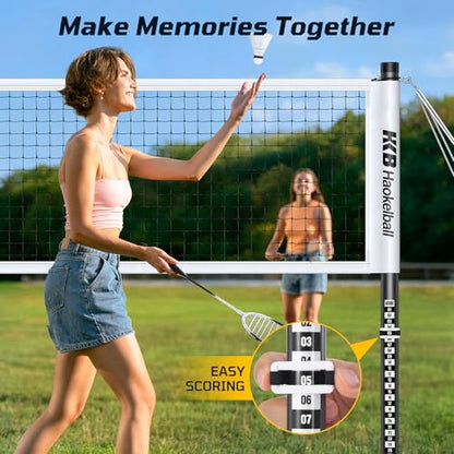 Haokelball Outdoor Badminton Net Set with Anti-Sag Winch System - 20ft Badminton Net, 4 Rackets, 4 Shuttlecocks & Carry Bag, Badminton Set for Backyard, Grass, Beach, Holiday Games - color: C-White