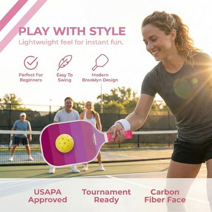 – Carbon Fiber Pickleball Paddles – USAPA Approved, Honeycomb Core, Cushioned Grip, Lightweight Design – Single Paddles & Paddle Sets - color: Neon Pink - Paddle Set