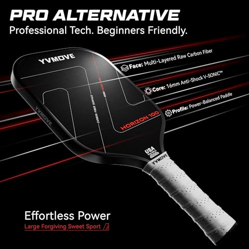 Pickleball Paddles | Raw Carbon Fiber | Effortless Power & Anti-Break Handle | Anti-Shock Core 16mm | for Beginners & Intermediates & Family Games | USAPA Approved