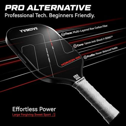Pickleball Paddles | Raw Carbon Fiber | Effortless Power & Anti-Break Handle | Anti-Shock Core 16mm | for Beginners & Intermediates & Family Games | USAPA Approved