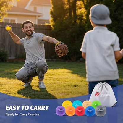 ZELUS Weighted Baseball Set with Seams for Hitting Pitching, Plyometric Baseballs with Carry Bag, Variable Weighted Balls for All Skill Levels - color: Full Pro Training(9 Pack)