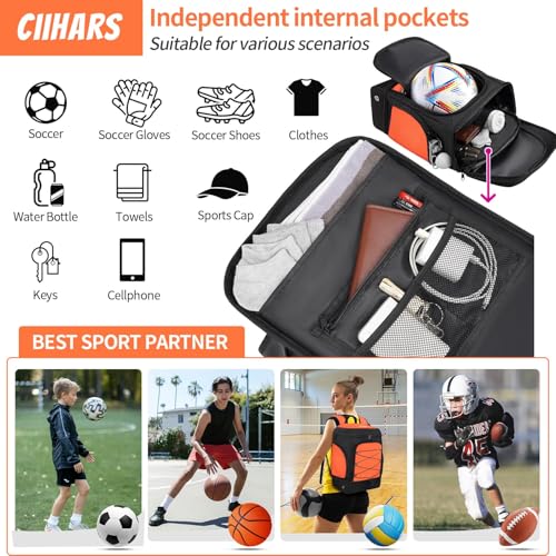 Soccer Bag - Soccer Backpack with Ball Holder,Sport Equipment Bags gifts for soccer stuff Water resistant Includes Separate Cleat Fit Basketball Volleyball Football - color: soccer bag orange