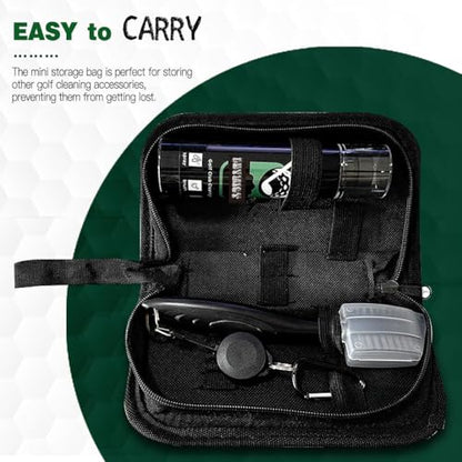 Golf Club Brush and Club Groove Cleaner with Retractable Zip-line - Premium Golf Towel (15 * 14inch) & Empty Water Bottle & Storage Bag - Golf Towel and Brush Set - Essentials Golf Accessories for Men