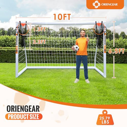 ORIENGEAR Soccer Goal, 12x6/10x6.5/8x6/6x4 Full Size Soccer Goals for Backyard, Soccer Net with Training Discs, Portable Soccer Goal for Kids and Adults with 1 Carry Bag, Porterias De Futbol - size: 10'x6.5' with target