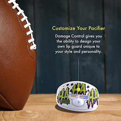 DAMAGE CONTROL Pacifier Mouthpiece – Football Mouthguard with Helmet Strap, Protects Teeth, Jaw & Mouth – Mouth Piece for Sports, No Boiling, Allows Airflow – Gear for Adults & Youth (HA HA HA) - color: Ha Ha Ha