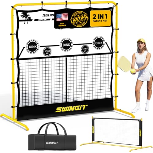Pickleball Rebounder Practice Net with 6FT Small Mini Pickleball Net Set - Portable Solo Training System for Forehands, Dinks & Volleys, Indoor Outdoor Backyard - color: Light Yellow, size: 6ft High, 6ft Wide