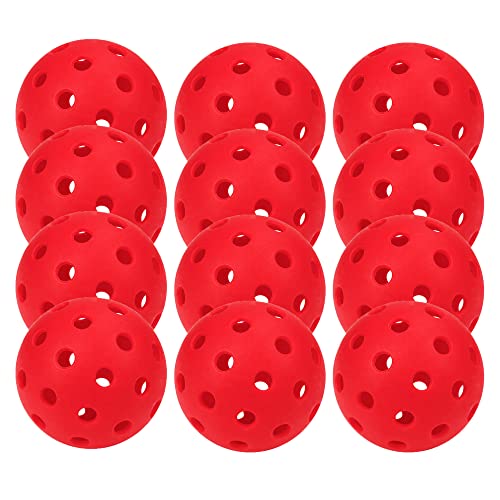 12 Pack 40-Holes Practice Pickleball Balls Play for Outdoor Indoor, Sports Game Pickle Balls with Mesh Bag - color: red