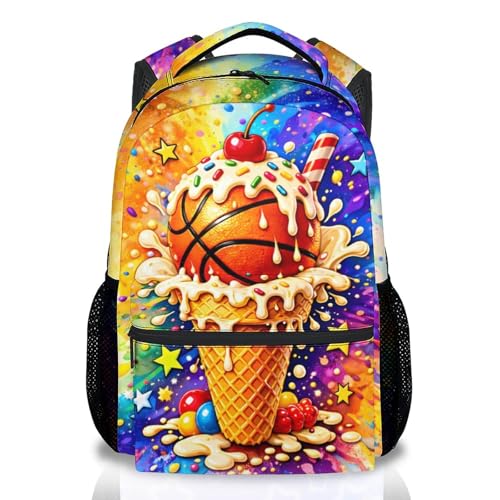 Boys Basketball Backpack for School, 17 Inch Kids Bookbag Durable Lightweight Sports Theme Backpack for Team Players - color: Orange