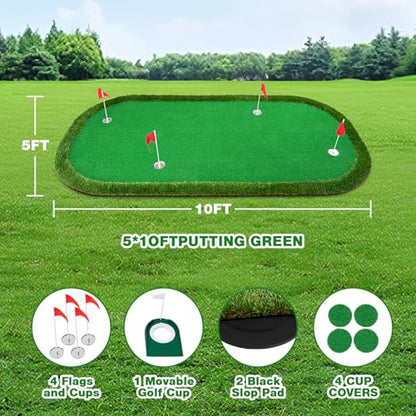 Wekin Golf Putting Green Training Mat,5x10ft Heavy Duty Artificial Turf Putting Green Mat for Indoor and Outdoor Party Game and Leisure Time