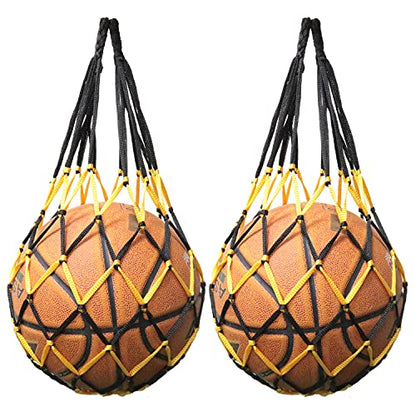 Single Ball Mesh Bag 2PCS Basketball Ball Carry Mesh Storage Net Bag Single Football Holder Black and Yellow