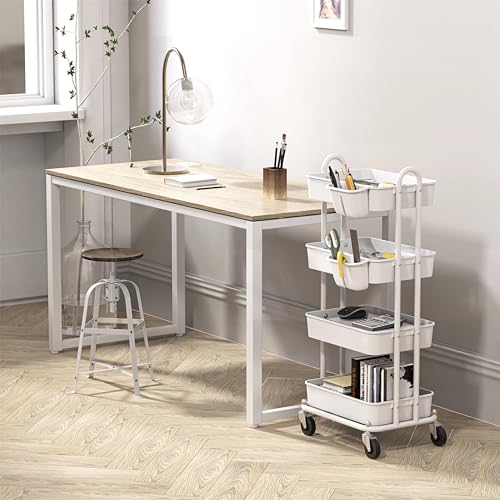 Simple Houseware 4-Tier Multifunctional Rolling Utility Cart with Hanging Buckets, White - color: White, size: 4-Tier