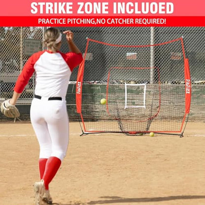 7x7 ft Baseball Net for Batting Pitching Hitting, Softball Pitching Net with Strike Zone, Tee, Ball Caddy, Softball Batting Net Baseball Training Equipment for Kids Adult Youth Sport Practice