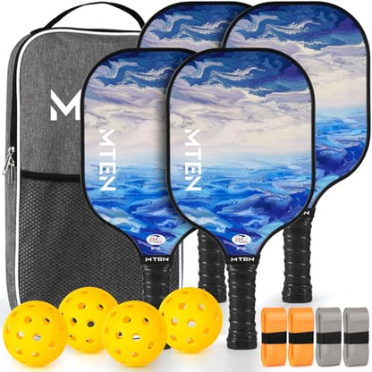 Pickleball Paddles Set of 2 or 4, or Single Paddle – USAPA Approved Fiberglass Surface Pickleball Rackets Set for Men & Women - color: Lake White*4