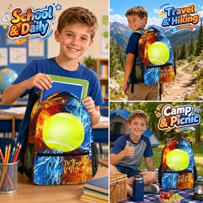Kids Backpack for Boys Custom Tennis Schoolbag for Kindergarten Elementary Primary, Durable School Supplies - color: Green