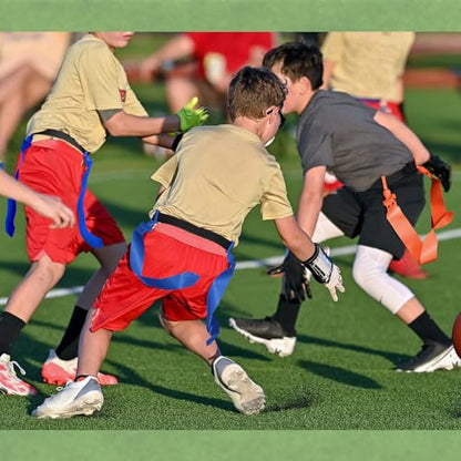 Wettarn 10/16 Player Flag Football Belts Adjustable Flag Football Set with Cones Bag for Youth Adults Kids Training Sport - color: Blue, Orange