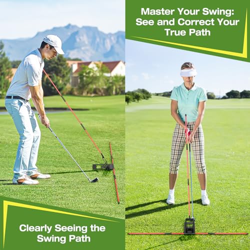Golf Alignment Sticks Holder, Angle Adjustable Golf Training Aid, Weighted Golf Swing Trainer with Metal Sticks Practice Teaching Aid for Aiming, Putting, Swing