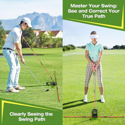 Golf Alignment Sticks Holder, Angle Adjustable Golf Training Aid, Weighted Golf Swing Trainer with Metal Sticks Practice Teaching Aid for Aiming, Putting, Swing