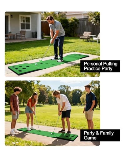 Golf Putting Game Set for Indoor & Outdoor, Portable Golf Pong Putting Green Mat with 2 Putters, 2 Balls,12 Hole Covers, 1 Storage Bag for Home, Backyard, Office & Party